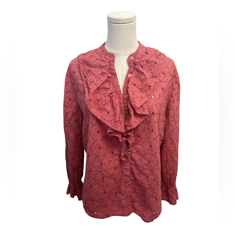 Zara Pink Ruffled Eyelet Blouse - size XL